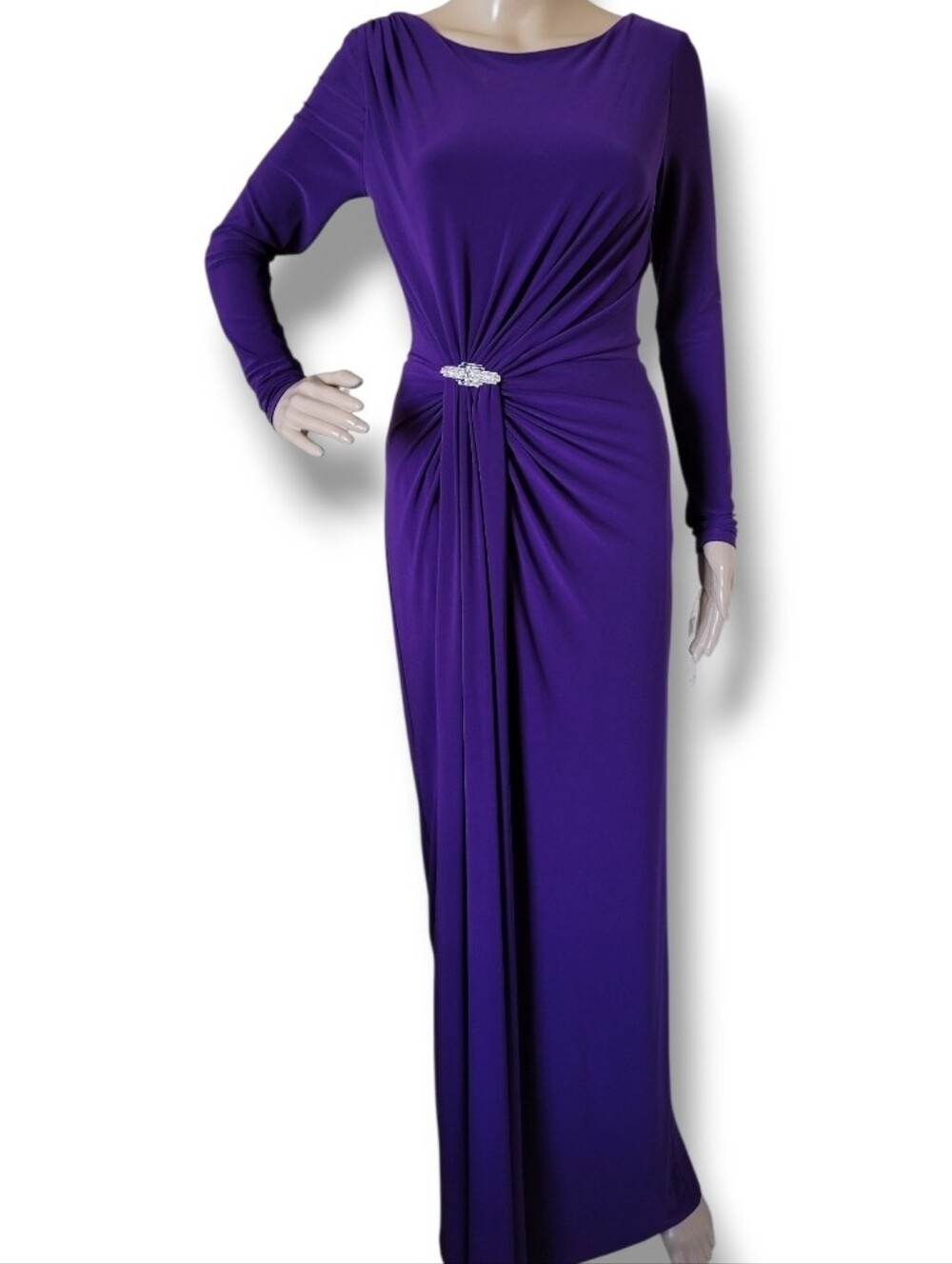 NWT Lauren Ralph Lauden Jersey Knit Full Length Gown Ruched Long Sleeve 4 - Picture 3 of 7
